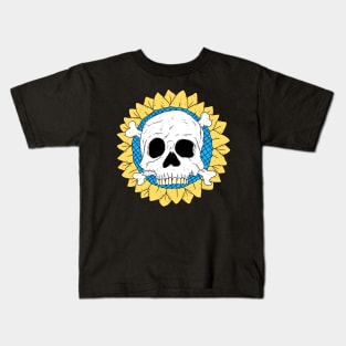 ukrainian sun flower with a skull. Kids T-Shirt